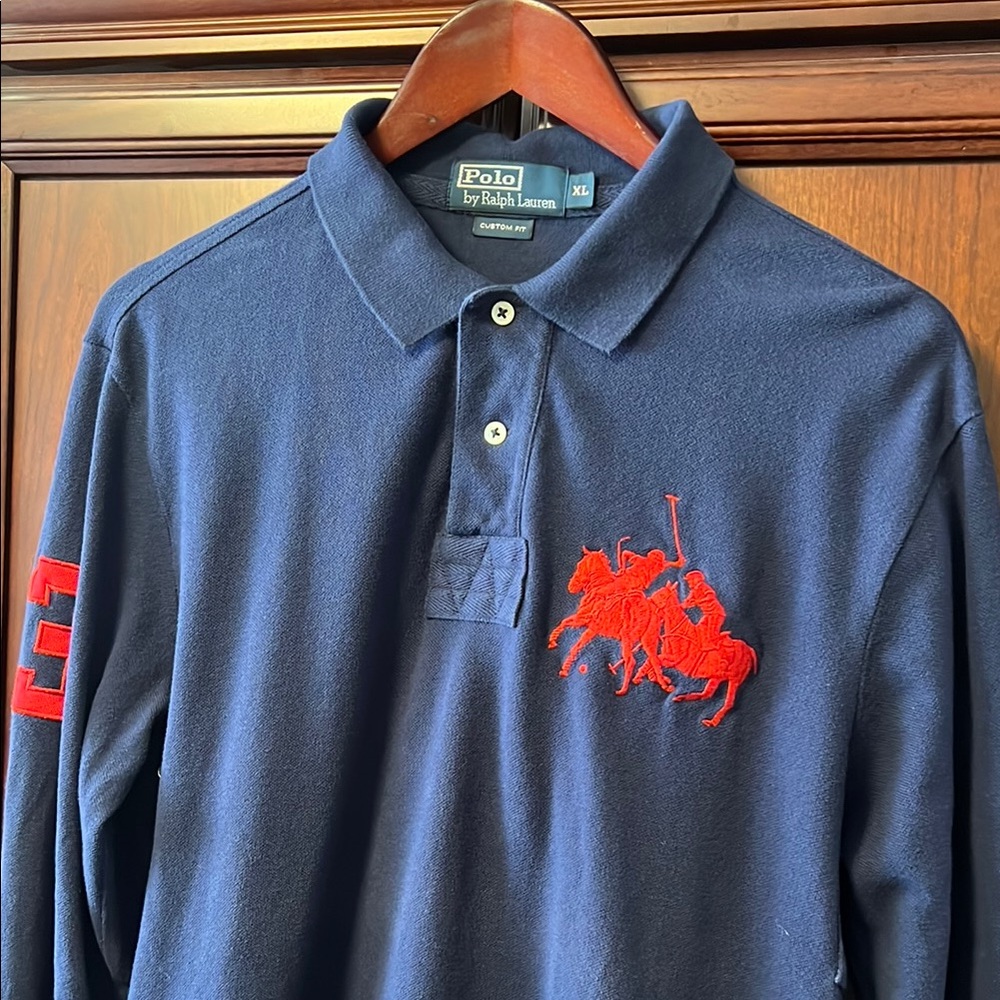 Like New Classic Polo by Ralph Lauren Custom Fit Blue with Red #3 Polo Jersey!